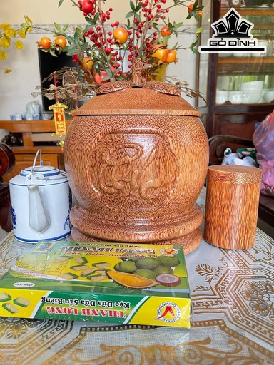 Vỏ Bình Giữ Nhiệt Nắp Măng Cụt Khắc Chữ Phúc Gỗ Dừa Loại 1,5 Lít