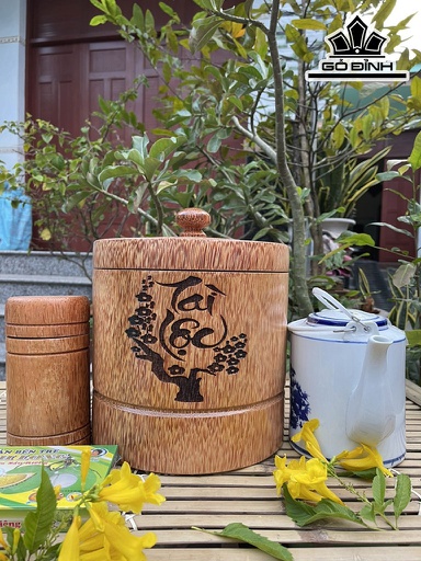 Vỏ Bình Giữ Nhiệt Nắp Nút Khắc Chữ Tài Lộc Gỗ Dừa Loại 1 Lít