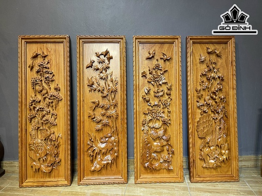 Tranh Tứ Quý 4 Mùa Hoa Nở Gỗ Hương Cao  127 Rộng 42 Dày 5 (cm)