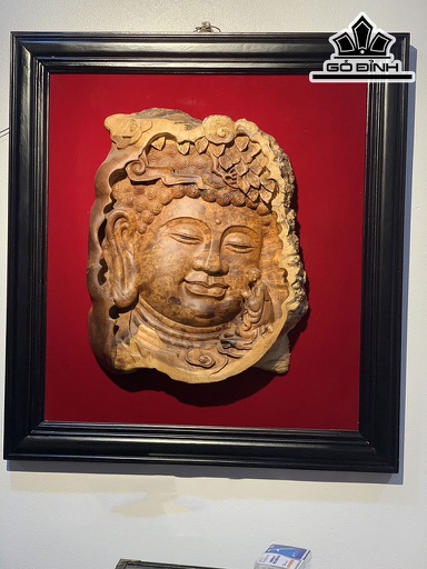 Diện Phật Gỗ Nu Hương Cao 30 Ngang 36 Sâu 6 (cm) Khung 55-60