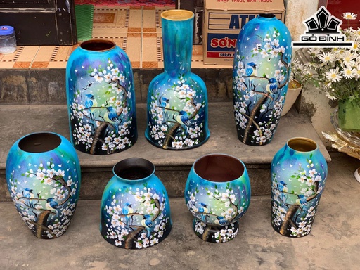 Set Chim Hoa 8 Chi Tiết Gốm Bát Tràng