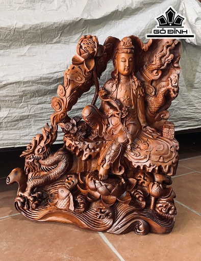 Tượng Phật Quan Âm Bồ Tát Từ Bi Gỗ Hương Cao 70 Ngang 68 Sâu 30 (cm)