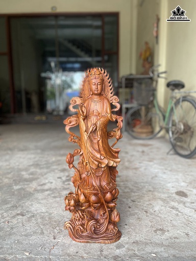 Tượng Quan Thế Âm Bồ Tát Gỗ Hương Cao 70 Ngang 24 Sâu 19 (cm)