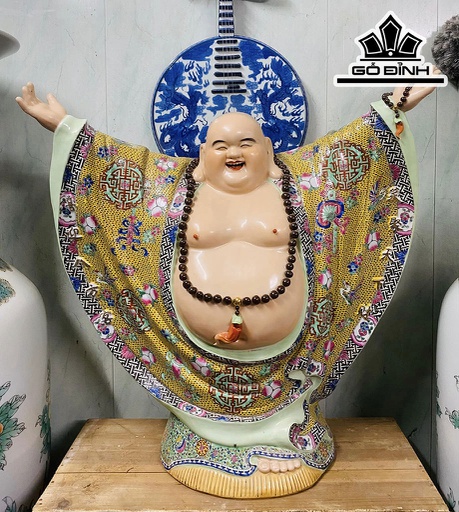 Tượng Di Lặc Men Gấm Gốm Tàu Cao 70 Ngang 69 (cm)