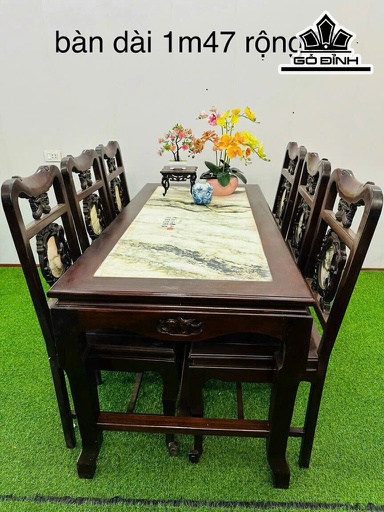 Bộ Bàn Ăn Gỗ Gụ Dài 147 Rộng 73 (cm)