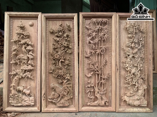 Tranh Tứ Quý Gỗ Hương Kích Thước 47x127x7 (cm)