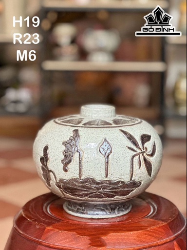 Bình Hoa Vẽ Hoa Sen Gốm Bát Tràng Cao 19 Miệng 6 (cm)