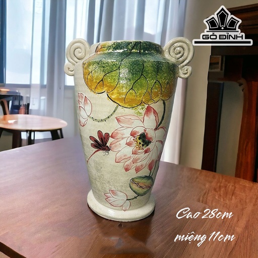 Bình Hoa Vẽ Sen Gốm Bát Tràng Cao 28 Miệng 11 (cm)