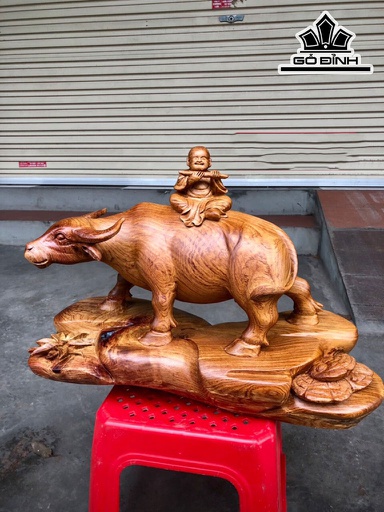 Tượng Tiểu Đồng Chăn Trâu Gỗ Hương Cao 34 Ngang 47 Sâu 20 (cm)