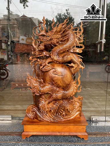 Tượng Nhất Long Nhả Ngọc Gỗ Ngọc Am Cao Cả Kỷ 108 Riêng Tượng 93 Ngang 50 Sâu 22 (cm)