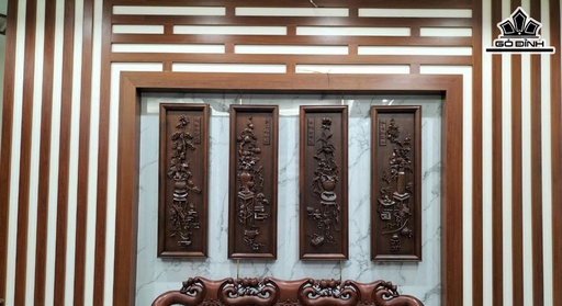 Bộ Tứ Bình Cổ Gỗ Gụ Lào Kích Thước 37x117x5 (cm)