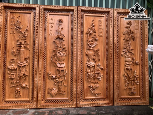 Bộ Tứ Bình Cổ Gỗ Hương Đá Kích Thước 47x127x5 (cm)