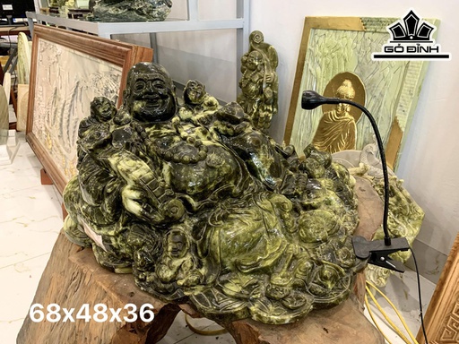 Tác Phẩm Di Lặc Ngũ Phúc Đá Serpentine Cao 68 Ngang 48 Sâu 36 (cm)