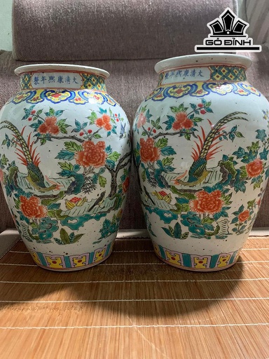 Cặp Chum Chim Hoa Gốm Tàu Cao 33 Đường Kính Bụng 68 (cm)