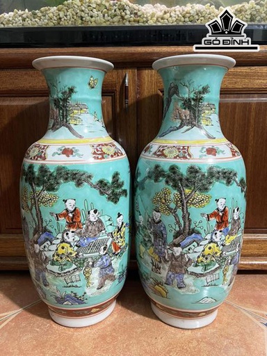 Cặp Lục Bình Men Gấm Hoàng Đế Gốm Tàu Cao 47 Đường Kính Bụng 68 (cm)