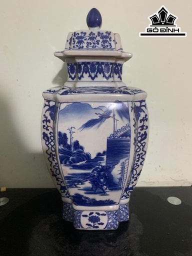 Chóe Vẽ Tam Anh Chiến Lã Bố Men Tràm Gốm Tàu Cao 50 Đường Kính Bụng 82 (cm)