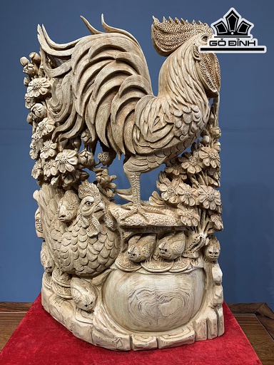 Tượng Gia Đình Gà Gỗ Ngọc Am Cao 98 Ngang 63 Sâu 29 (cm)