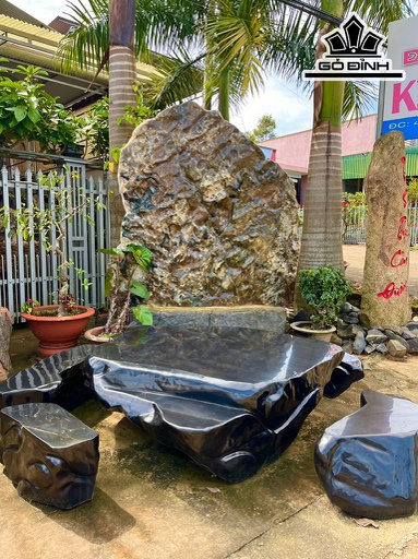 Bộ Bàn 5 Đôn Đá Đen Bồ Kết Bàn Ngang 160 -190 Đôn Ngang 30 - 110 (cm)