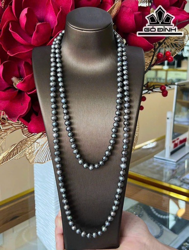 Vòng Cổ Ngọc Trai Oval Ánh Xanh Size 7 - 8 Li
