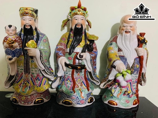 Bộ Tam Đa Phúc Lộc Thọ Vẽ Tay Gốm Tàu Cao 55 (cm)