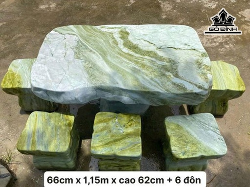 Bộ Bàn 6 Đôn Đá Serpentine Cao 66 Ngang 115 (cm)