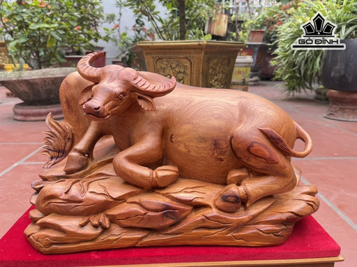 Tượng Trâu Gỗ Hương Cao 28 Ngang 48 Sâu 22 (cm)