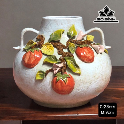 Bình Hoa Đắp Nổi Gốm Bát Tràng Cao 23 Ngang 9 (cm)