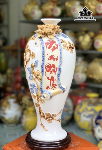 Mai Bình Phát Tài Phát Lộc Gốm Bát Tràng Cao 42 Đường Kính 19 (cm)