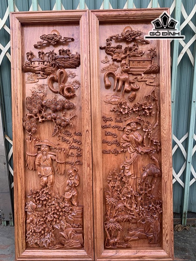 Bộ Tranh Cha Mẹ Gỗ Hương Đá Kích Thước 37x117x5 ( cm)