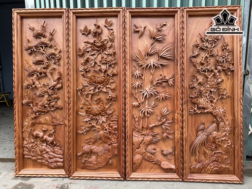 Tranh Tứ Quý Gỗ Hương Đá Kích Thước 42x127x5 (cm)