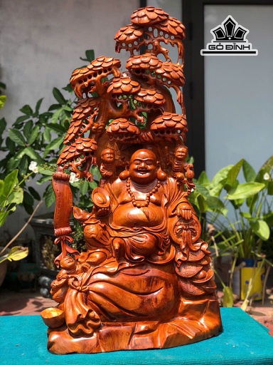 Tượng Phật Di Lặc Tam Phúc Gỗ Hương Cao 95 Ngang 55 Sâu 32 (cm)