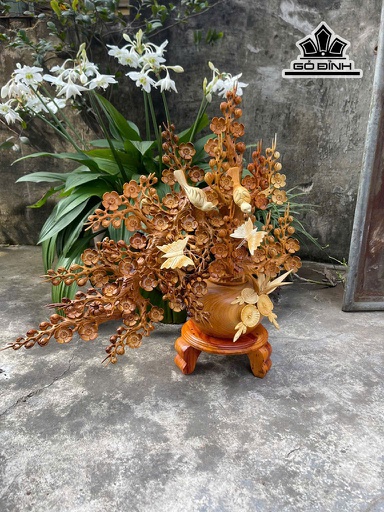 Bình Hoa Mai Gỗ Hương Cao 70 Ngang 68 Sâu 23 (cm)