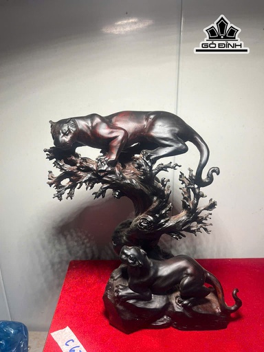 Tượng Song Báo Gỗ Trắc Cao 30 Ngang 20 Sâu 11 (cm)