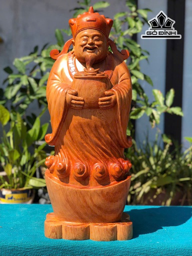 Tượng Thần Tài Gỗ Pơ Mu Cao 70 Ngang 28 Sâu 17 (cm)