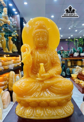Tác Phẩm Bồ Tát Quan Âm Đá Ngọc Onyx Vàng Cao 40 Ngang 23 Sâu 15 (cm)