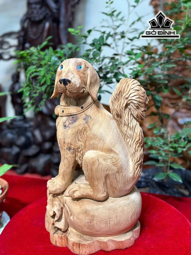 Tượng Chó Gỗ Ngọc Am Cao 40 Ngang 23 Sâu 17 (cm)