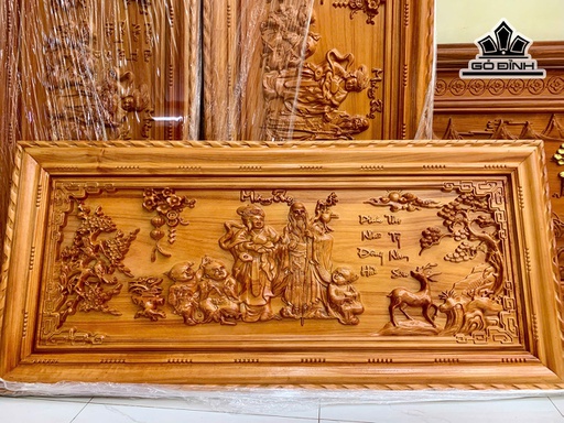 Tranh Mừng Thọ Gỗ Hương Đỏ Kích Thước 70x155x6 (cm)