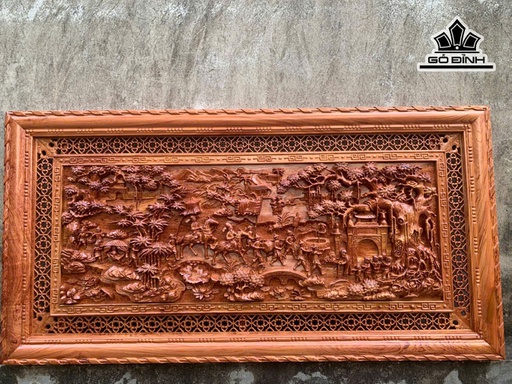 Tranh Vinh Quy Bái Tổ Gỗ Hương Đá Kích Thước 155x79x5 (cm)