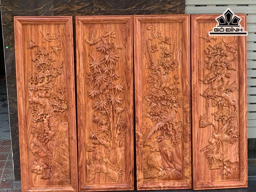 Tranh Xuân Hạ Thu Đông ( Tứ Quý) Gỗ Hương Gỗ Hương Đá Kích Thước 37x117x4 (cm)