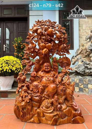 Tượng Phật Di Lặc Ngũ Phúc Gỗ Hương Cao 124 Ngang 79 Sâu 42 (cm)