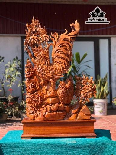 Tượng Gia Đình Gà Gỗ Ngọc Am Cao 102 Ngang 62 Sâu 25 (cm)