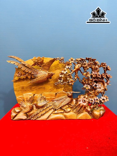 Tượng Phu Thê Viên Mãn Gỗ Hương Cao 34 Ngang 56 Sâu 9 (cm)