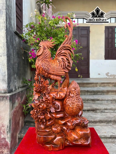 Tượng Gia Đình Gà Gỗ Hương Cao 100 Ngang 45 Sâu 30 (cm)