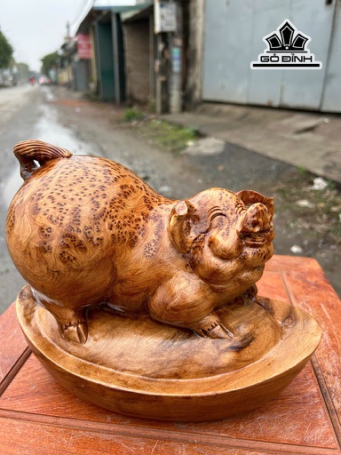 Tượng Heo Gỗ Nu Ngọc Am Cao 20 Ngang 25 Sâu 14 (cm)