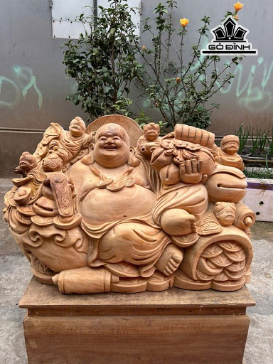 Tượng Phật Di Lặc Ngũ Phúc Gỗ Ngọc Am Cao 50 Ngang 76 Sâu 32 (cm)
