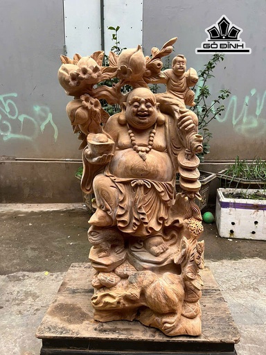 Tượng Phật Di Lặc Nhất Phúc Gỗ Ngọc Am Cao 90 Ngang 42 Sâu 30 (cm)