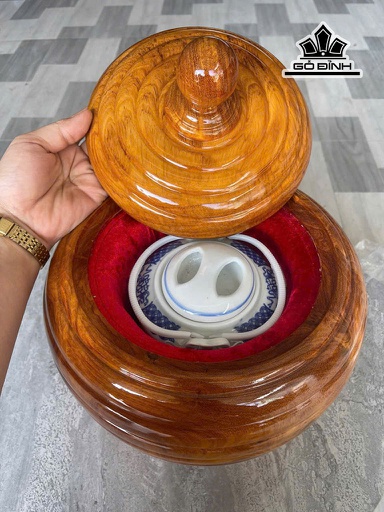 Bình Ủ Trà Gỗ Gõ Đỏ (Cà te) Cao 35 Đường Kính 28 (cm) - 1,5 Lít