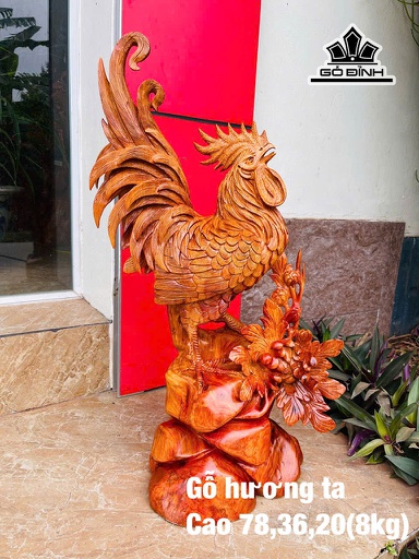 Tượng Gà Trống Gỗ Hương Cao 78 Ngang 36 Sâu 20 (cm) - 8kg