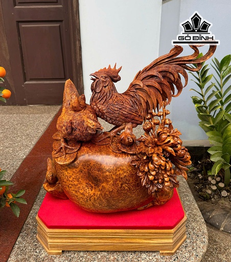 Tượng Gia Đình Gà Gỗ Nu Ngọc Am Cao 62 Ngang 48 Sâu 24 (cm)