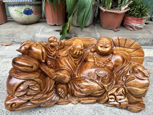 Tượng Phật Di Lặc Nhất Phúc Gỗ Ngọc Am Cao 24 Ngang 55 Sâu 22 (cm)